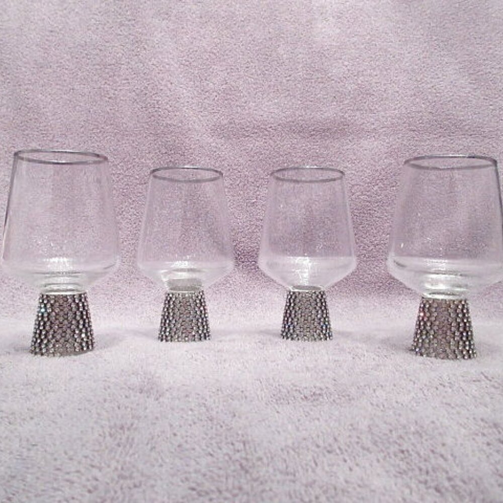 Set Of 4 Cordial Glasses Clear Silver Crystal Base Liquor Glam Regency Old Money